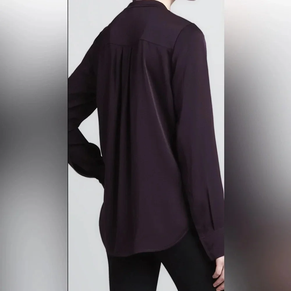 Vince 100% Silk Purple Zip Placket  Popover Top Tunic Lightweight Shirt Blouse S - Picture 2 of 14